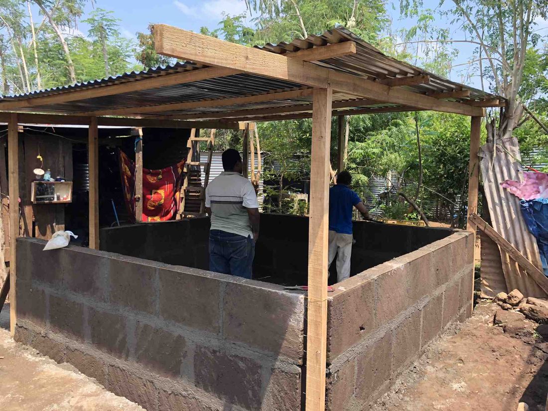 The finished block-built structure with its roof on
